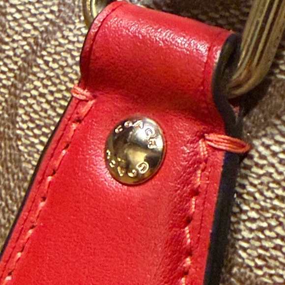 Coach Gallery Tote - Brown Signature Canvas with Red Trim - Picture 6 of 14